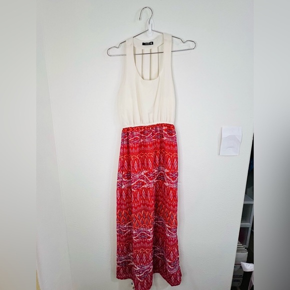 Indulge Boho Sleeveless Maxi Dress Size Small Red Ikat Print Chic Versatile - Picture 2 of 11